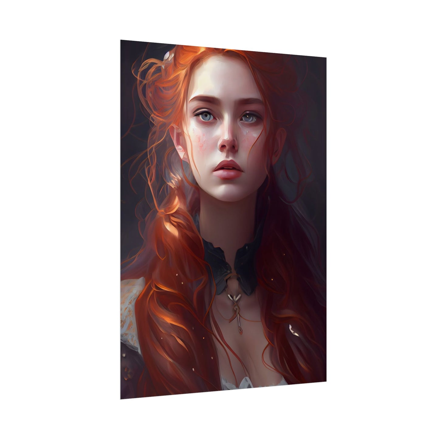 Elegant Redhead Portrait: Female Artwork in Dress - Poster