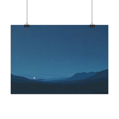 Minimalist Night Sky: Stars and Crescent Moon Art - Poster