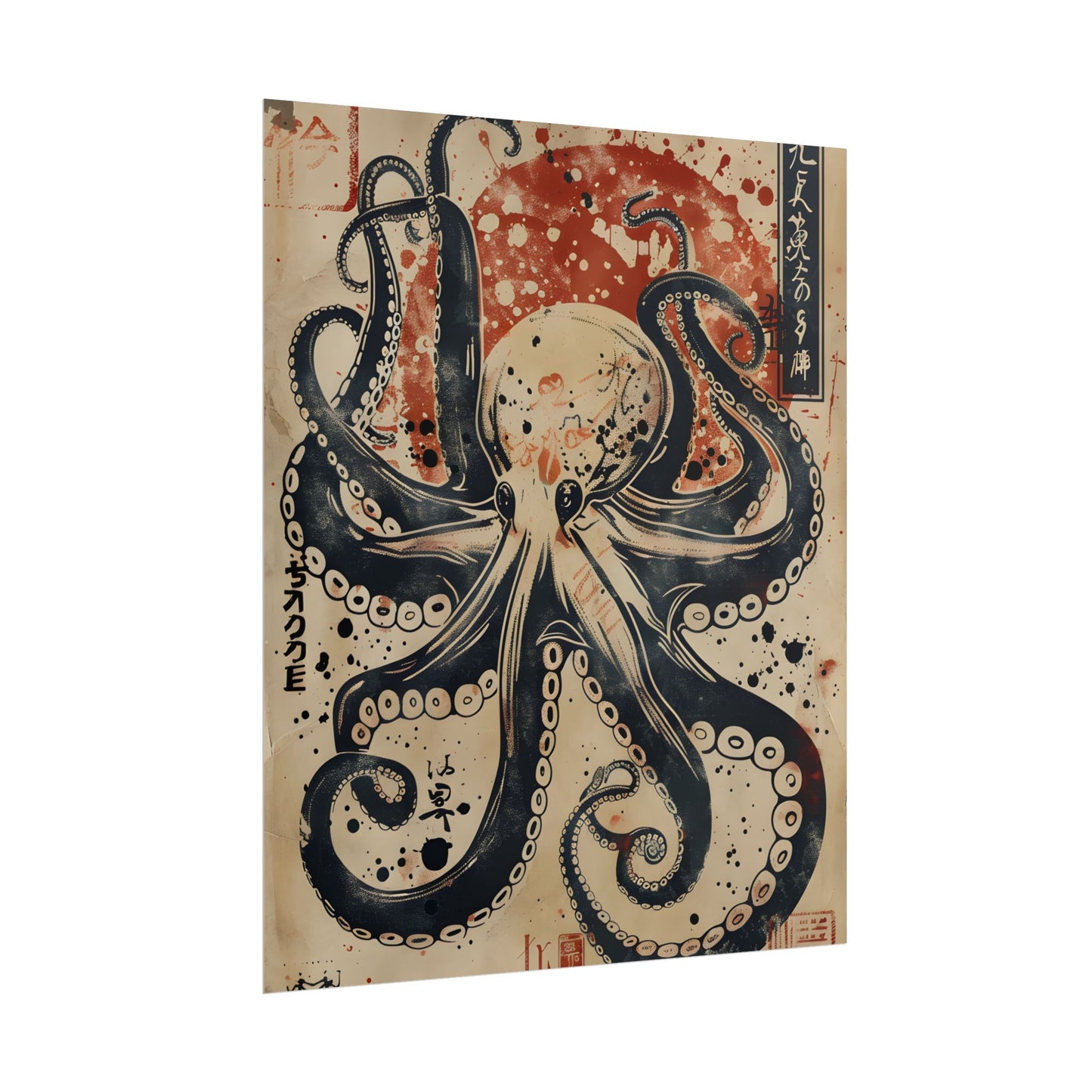 Stylized Octopus: Vibrant Japanese Ukiyo-E Artwork - Poster
