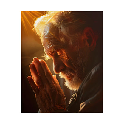 Serenity in Prayer: Elderly Man's Quiet Moment - Poster