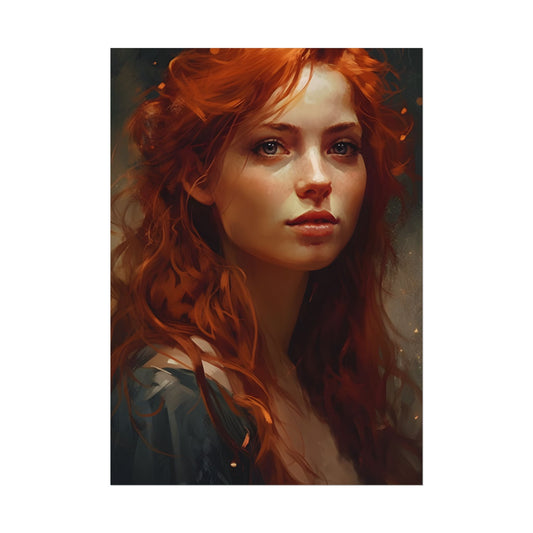 Stunning Redhead Female Portrait: Neutral Expression Art - Poster