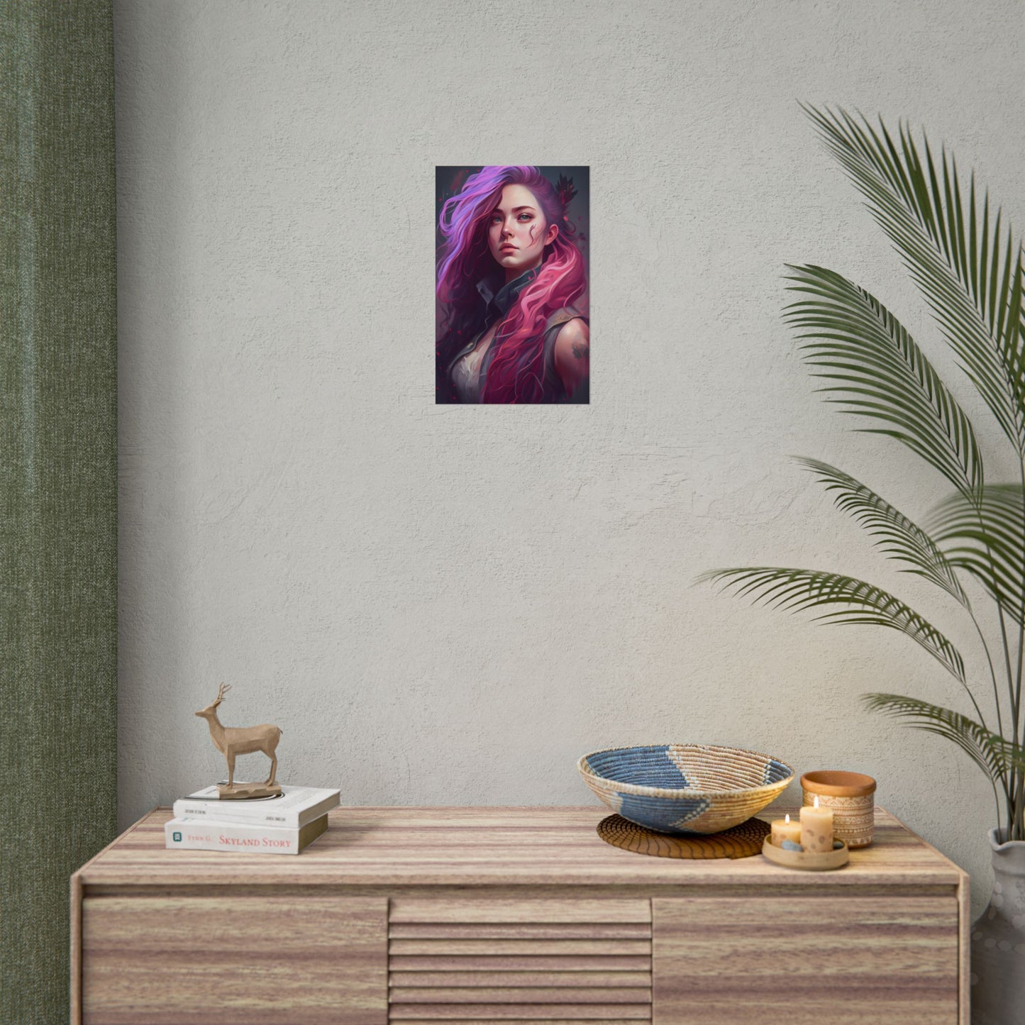 Astonishing Female Portrait: Stylized Pink Hair Artwork in Dre - Poster