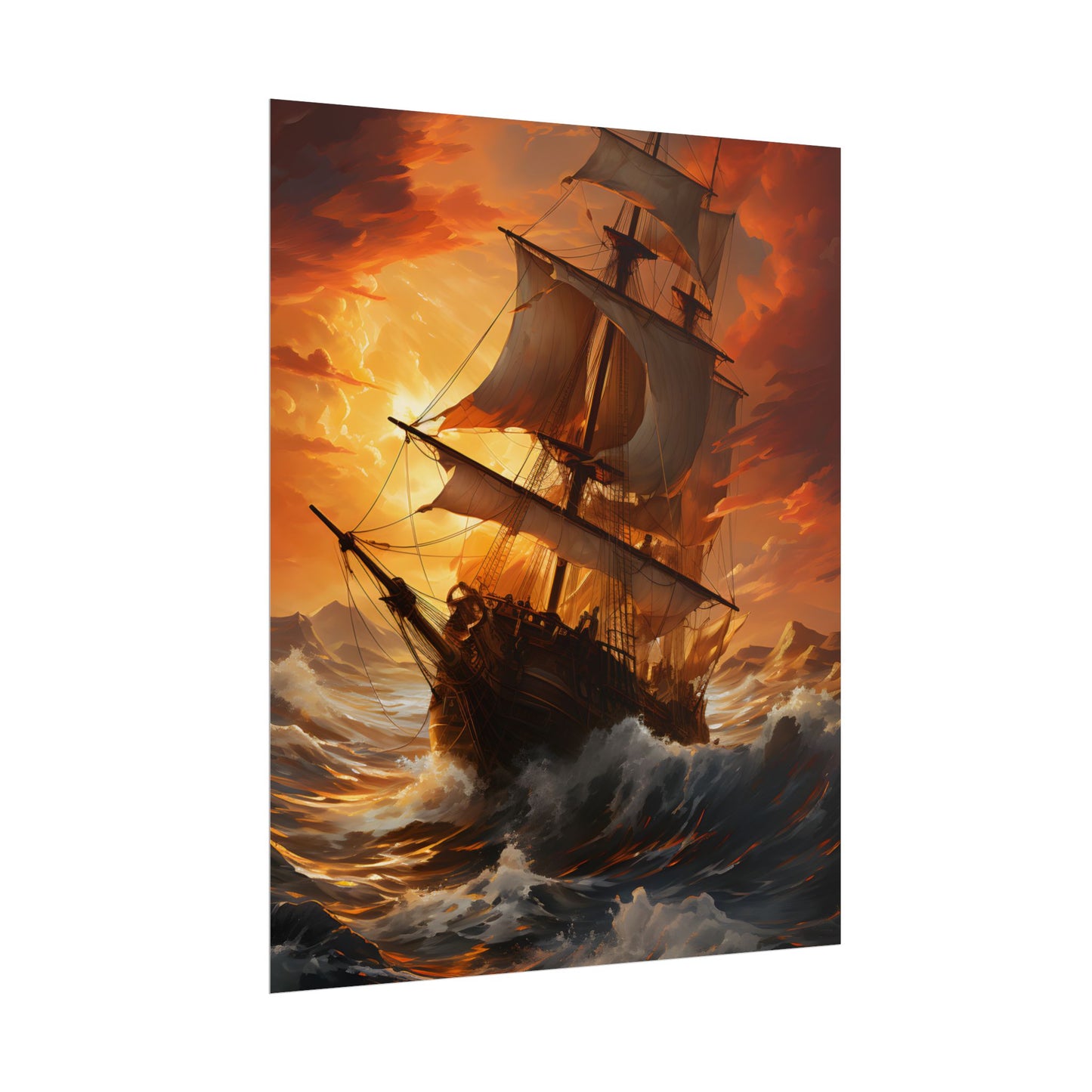 Breathtaking Ship in Realistic Oil Painting: Seafaring Artwork - Poster