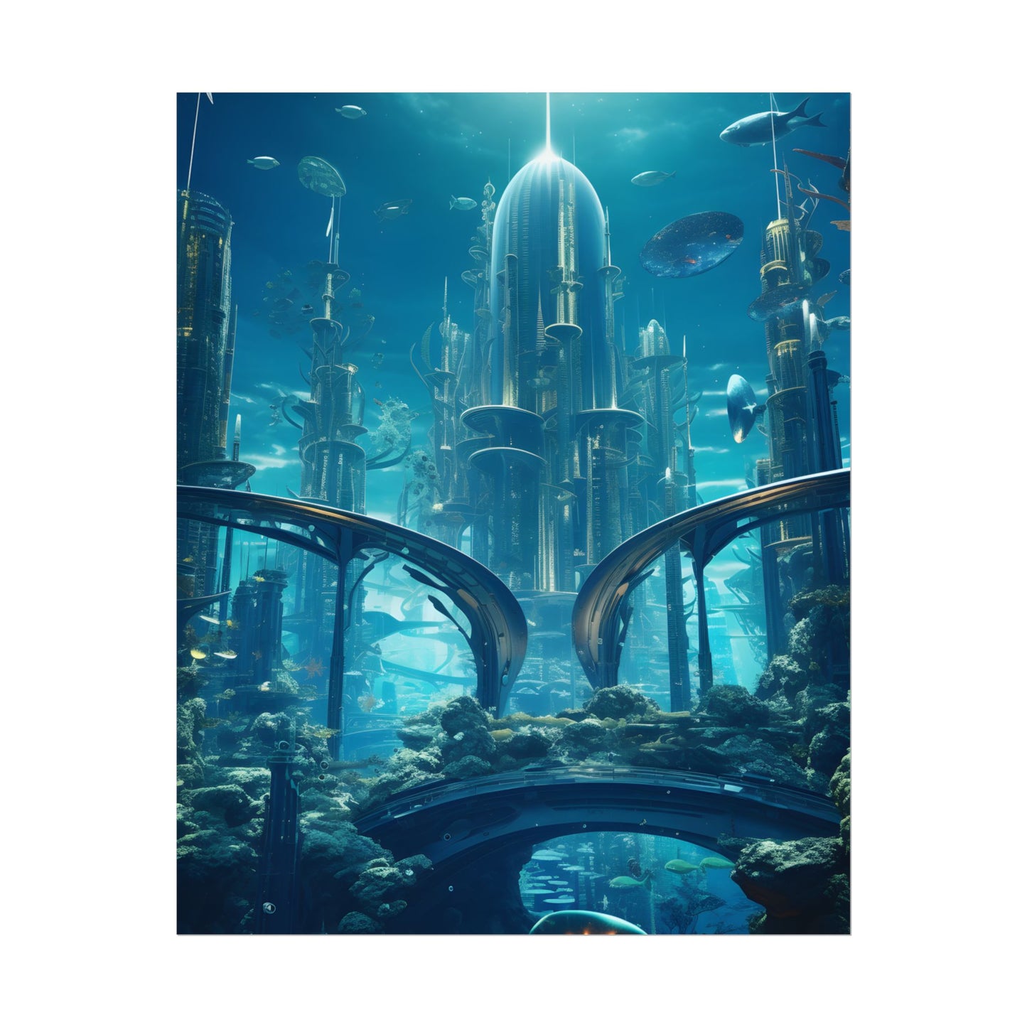 Underwater City of the Future: Sleek Modern Architecture - Poster