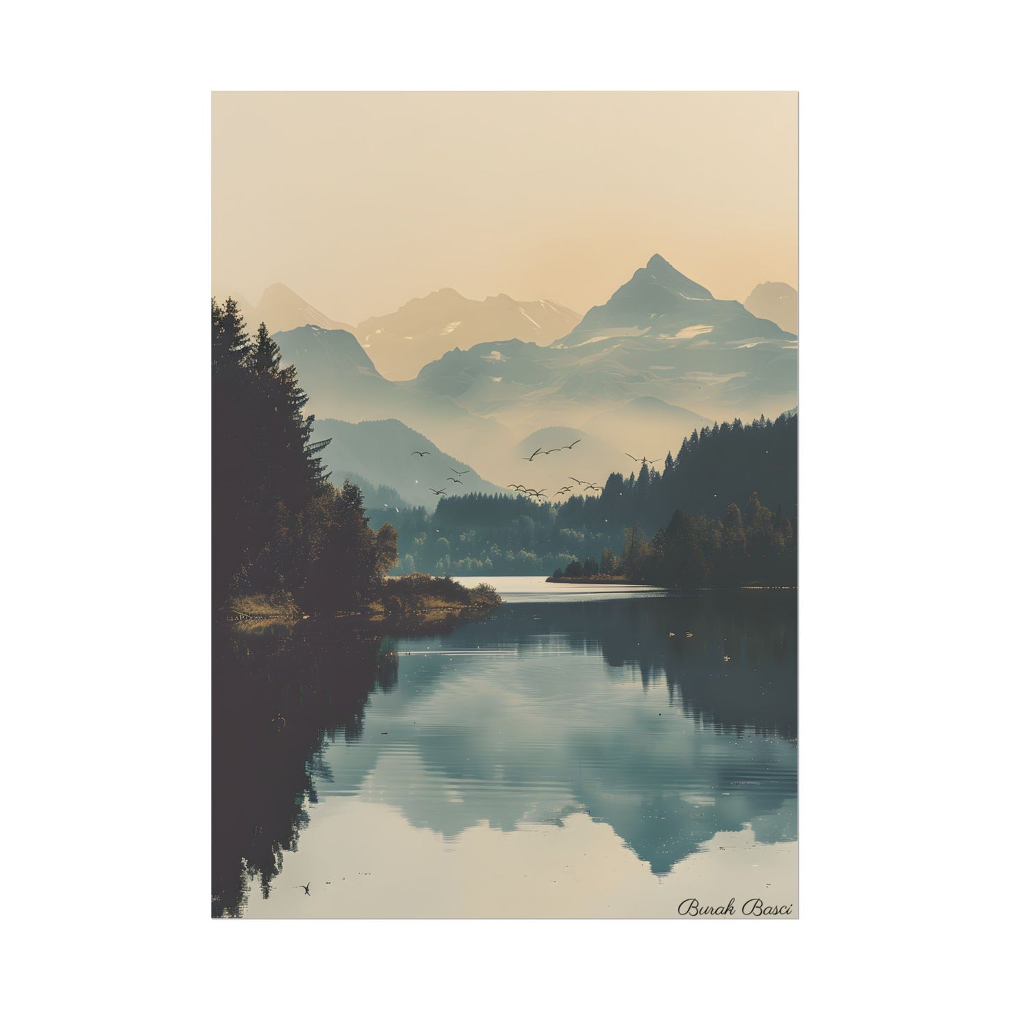 Serene Mountain Lake Aerial: Birds Eye View Artwork - Poster