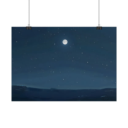 Starry Night Sky: Minimalist Beauty in Blue - Poster