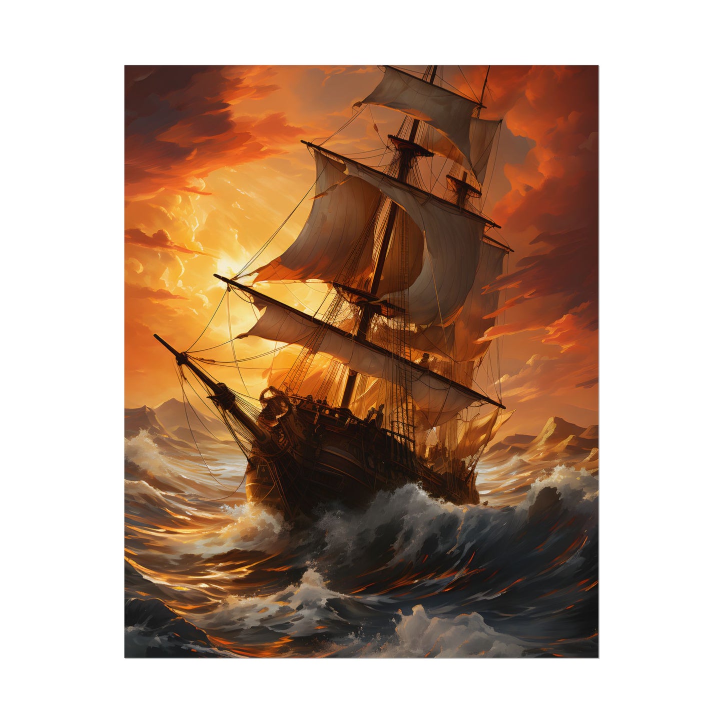 Breathtaking Ship in Realistic Oil Painting: Seafaring Artwork - Poster