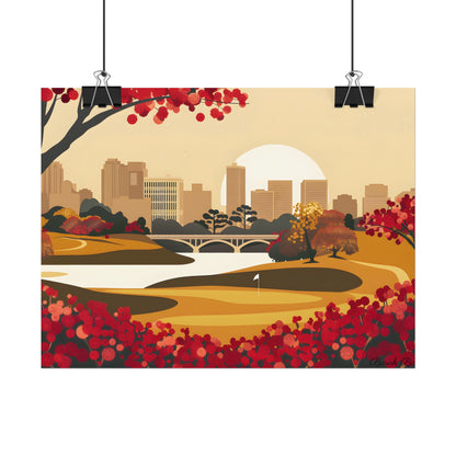 Retro Golf Illustration: Classic Course Scene - Poster