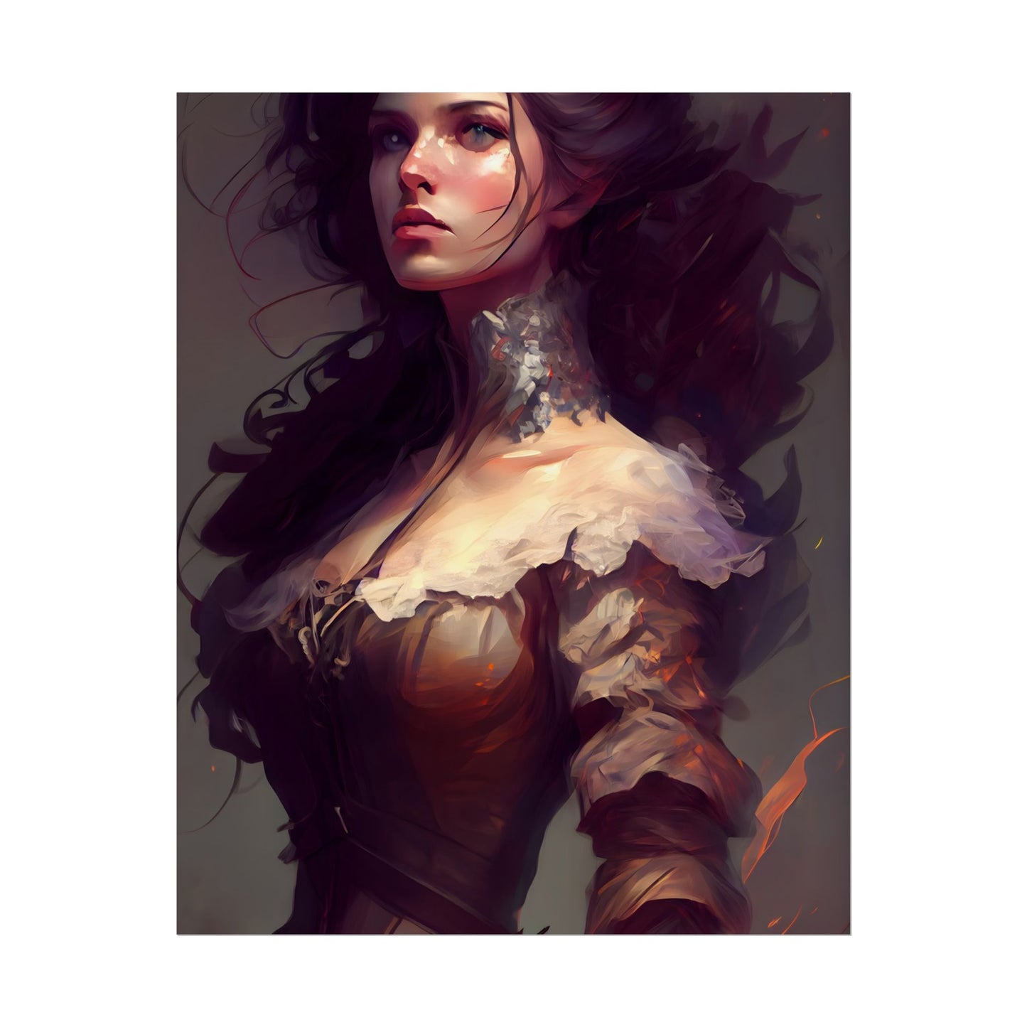 Lovely Brown Hair Portrait: Stunning Female Art - Poster