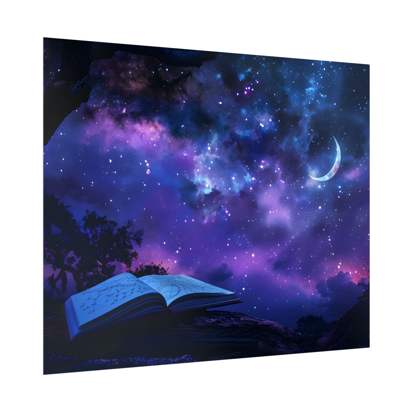 Mystical Night Sky: Stars and Crescent Moon - Poster