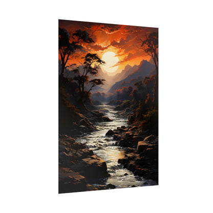 Breathtaking Waterfall: Impressionist Oil Painting in Serene Atmosphere - Poster