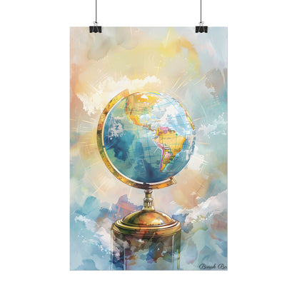 Vintage-Style Globe: World Map with Iconic Features - Poster