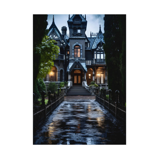 Ethereal Shadows of a Haunted Mansion: Dark Artwork - Poster