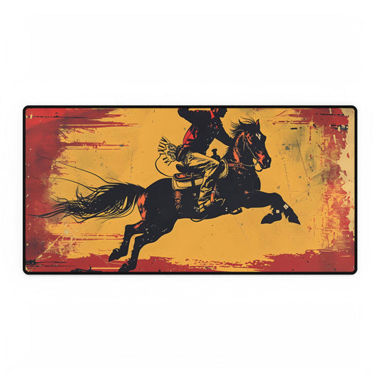 Retro Rodeo Action: Cowboy Riding Bucking Bronc - Desk Mat