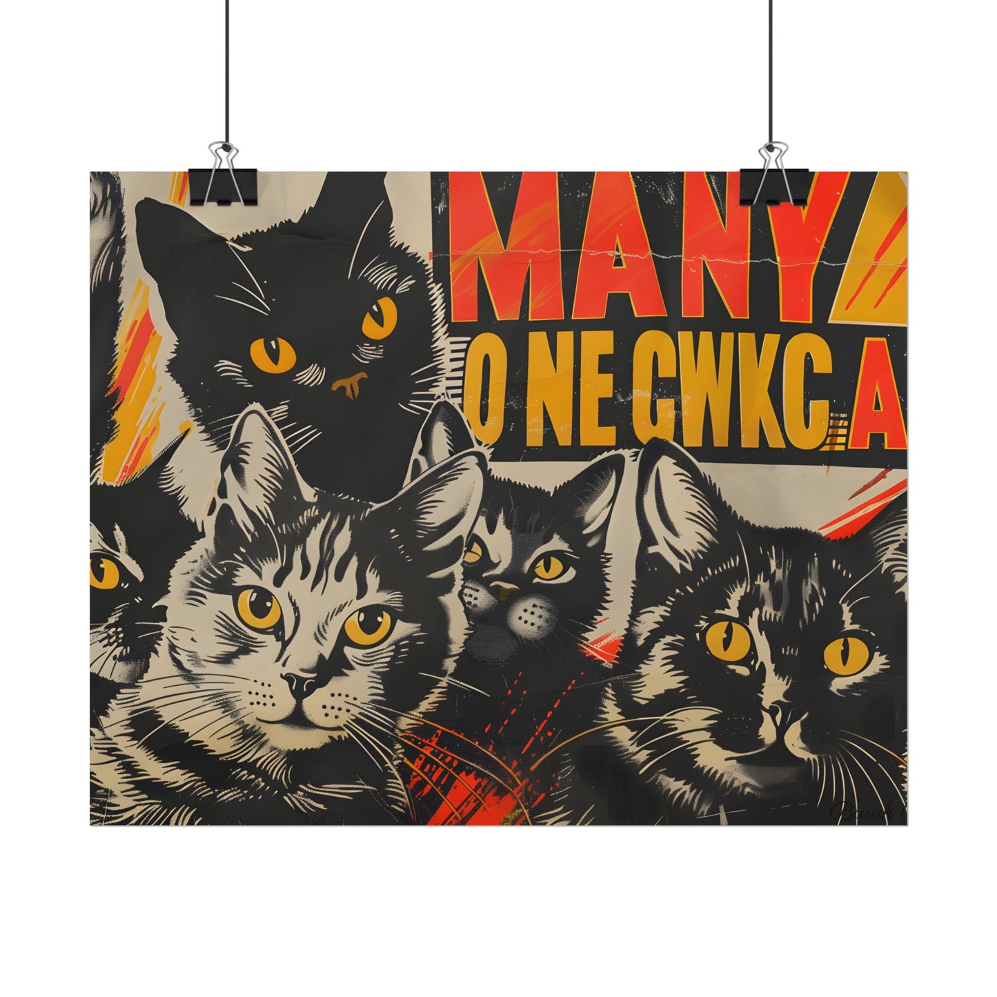 Red Cats in Soviet Motion: A Playful Poster Art - Poster