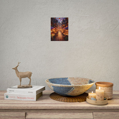Magical Street Food Market: Vibrant Enchanted Scene Art - Poster