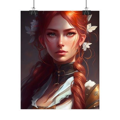 Elegant Redhead Portrait: Dark Background Artwork - Poster