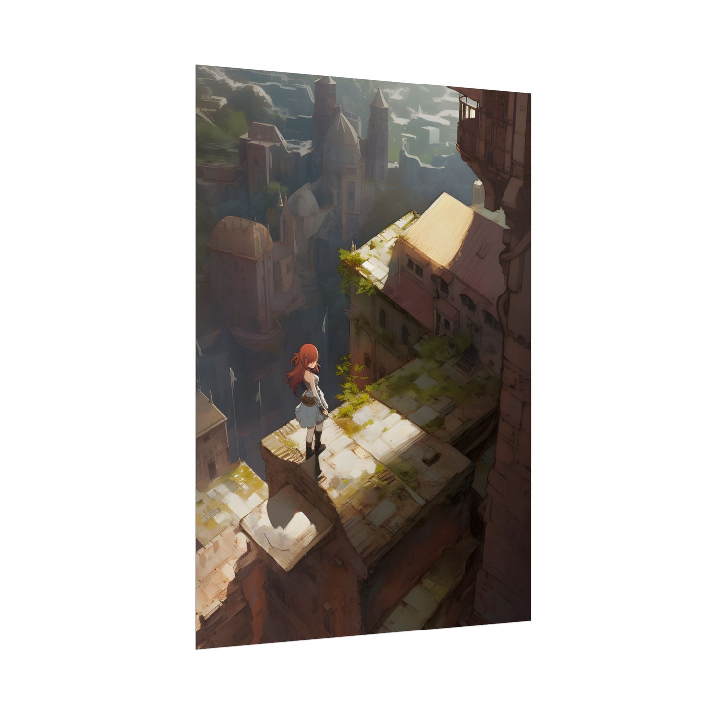 Dramatic Anime Red-Haired Heroine: Digital Artwork of Courage and Action - Poster