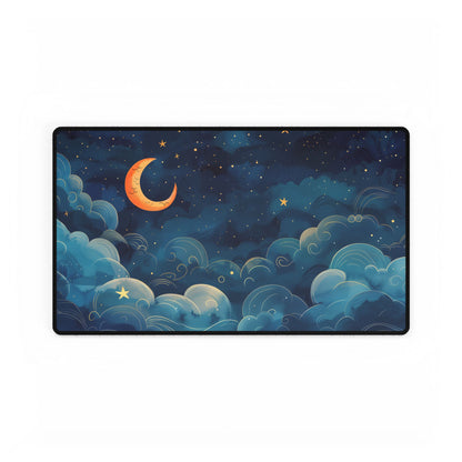Whimsical Dreamy Night Sky: Small Town Illuminated by Pastel Stars - Desk Mat