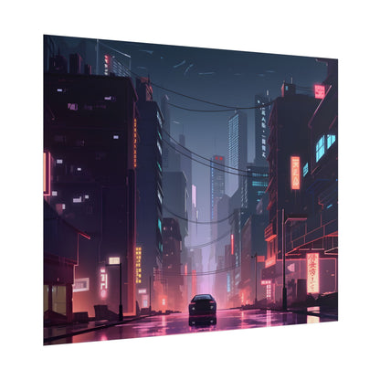 Cyberpunk Night: Melancholic Urban Landscape Artwork - Poster