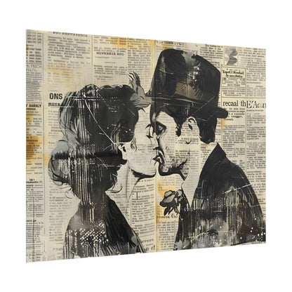 Vintage Romance Couples: Newsprint Artwork - Intimate Moments - Poster