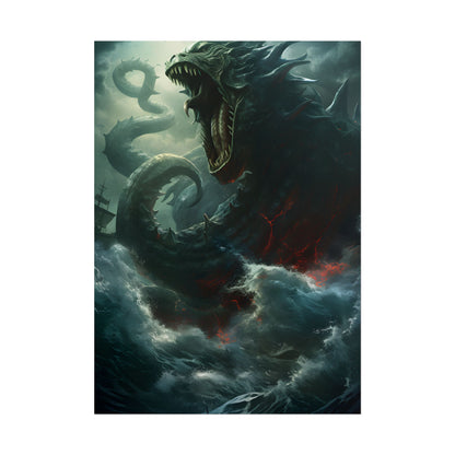 Ancient Sea Monster: Mythical Serpentine Digital Illustration - Poster