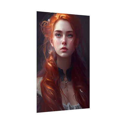 Elegant Redhead Portrait: Female Artwork in Dress - Poster