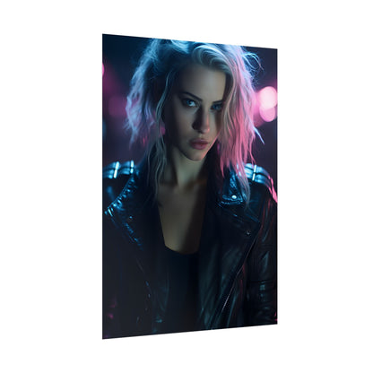 Cyberpunk Teen: Moody Expression Digital Art - Poster