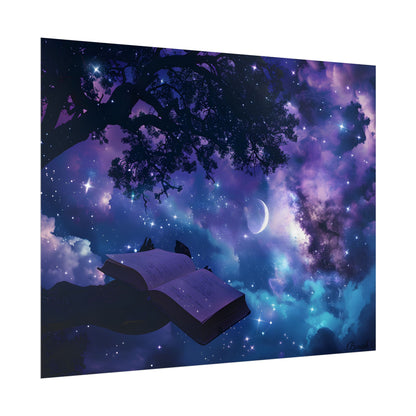 Mystical Night Sky: Celestial Dreams with Crescent Moon Art - Poster