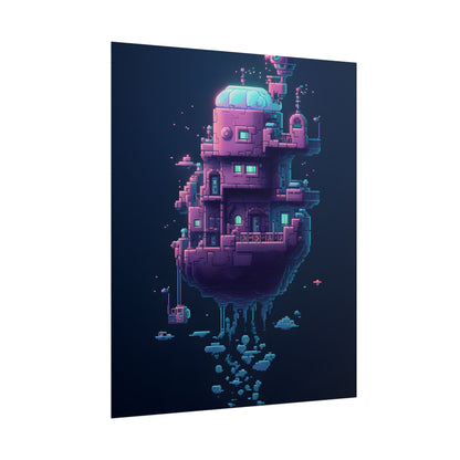 Cyberpunk Pixel Art: Futuristic Cityscape Digital Artwork - Poster