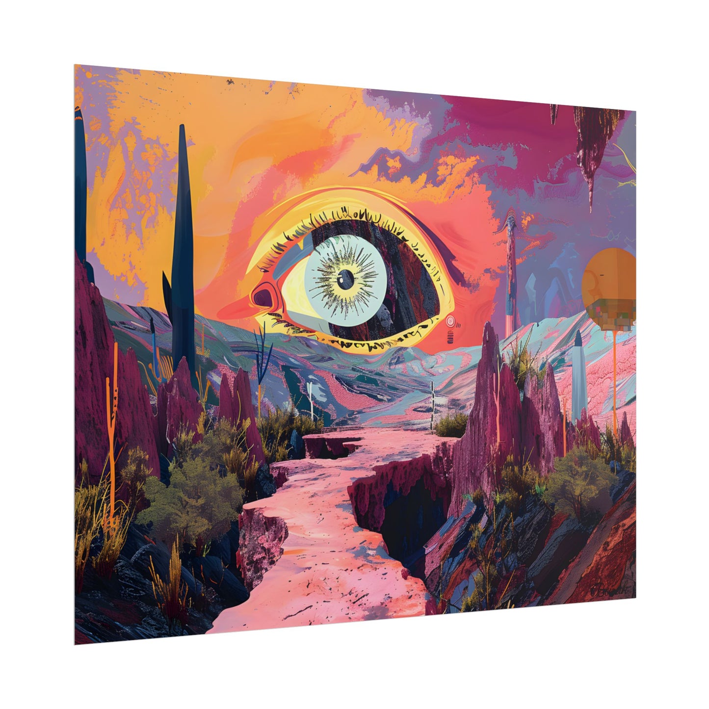 Surreal Eye: Vibrant Landscape Digital Art - Poster
