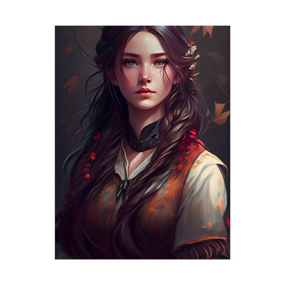 Vibrant Portrait: Brown Hair, Green Eyes Artwork - Poster