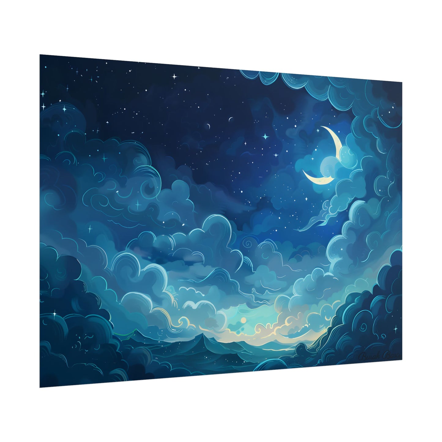 Whimsical Dreamy Night Sky: Bird in Flight Digital Art - Poster