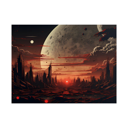 Landscape at Night: Burning Cyberpunk Neon Lights - Poster