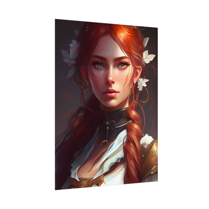 Elegant Redhead Portrait: Dark Background Artwork - Poster
