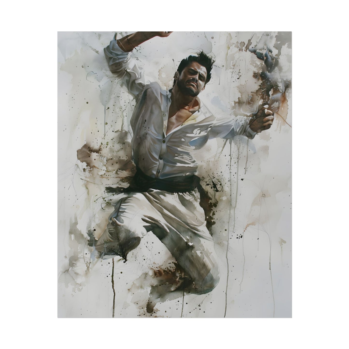 Watercolor Artwork: Man Dancing in Dynamic Movement - Poster
