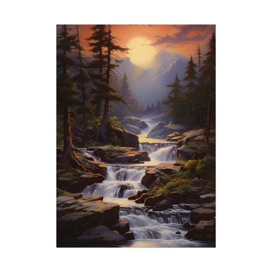 Breathtaking Waterfall: Impressionist Oil Painting in Nature - Poster