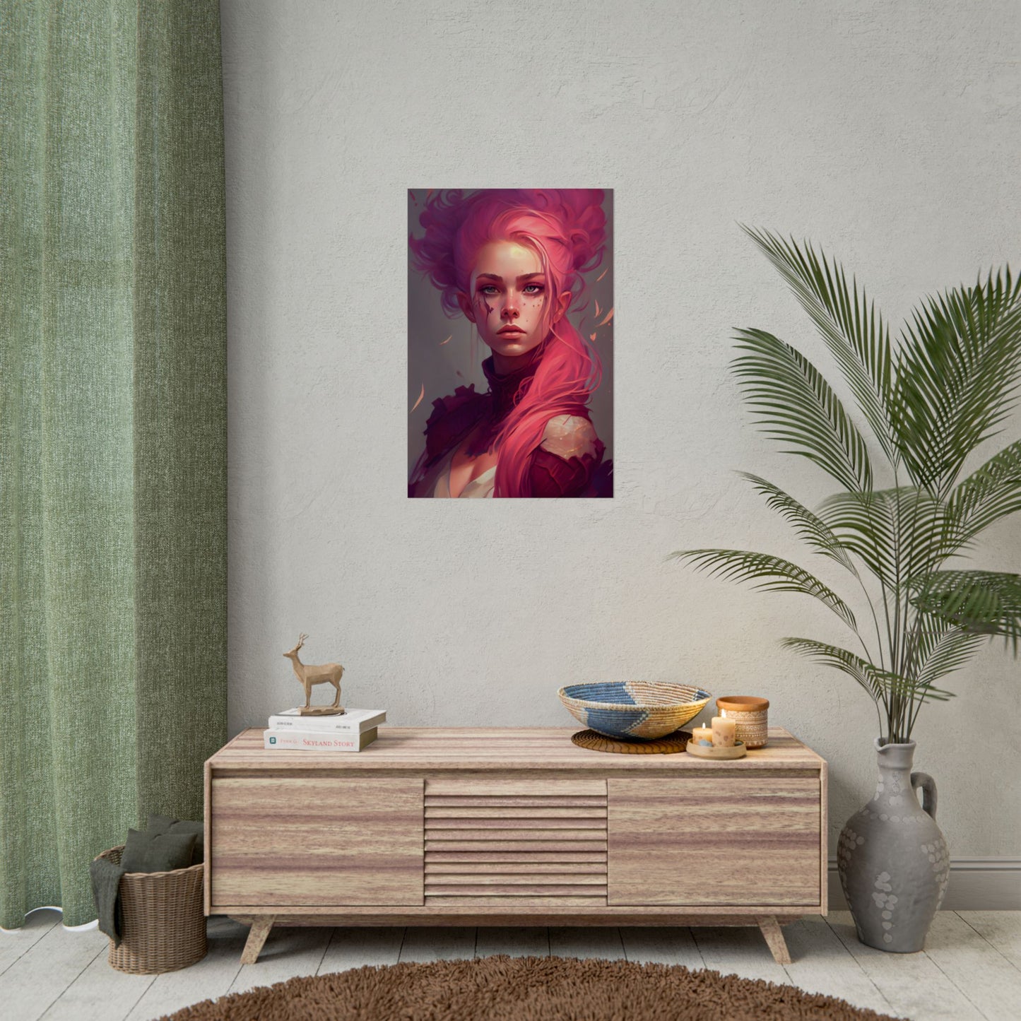 Enigmatic Portrait: Pink Hair in Darkness - Poster
