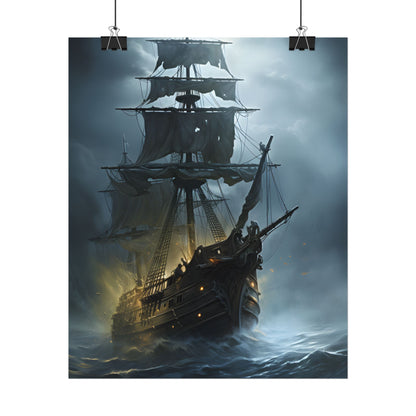 Ghostly Pirate Voyage: Historic Sea Travel Digital Art - Poster
