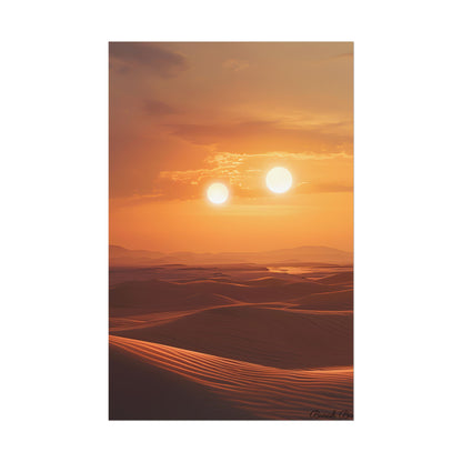 Serene Binary Sunset Artwork: A Peaceful Landscape - Poster