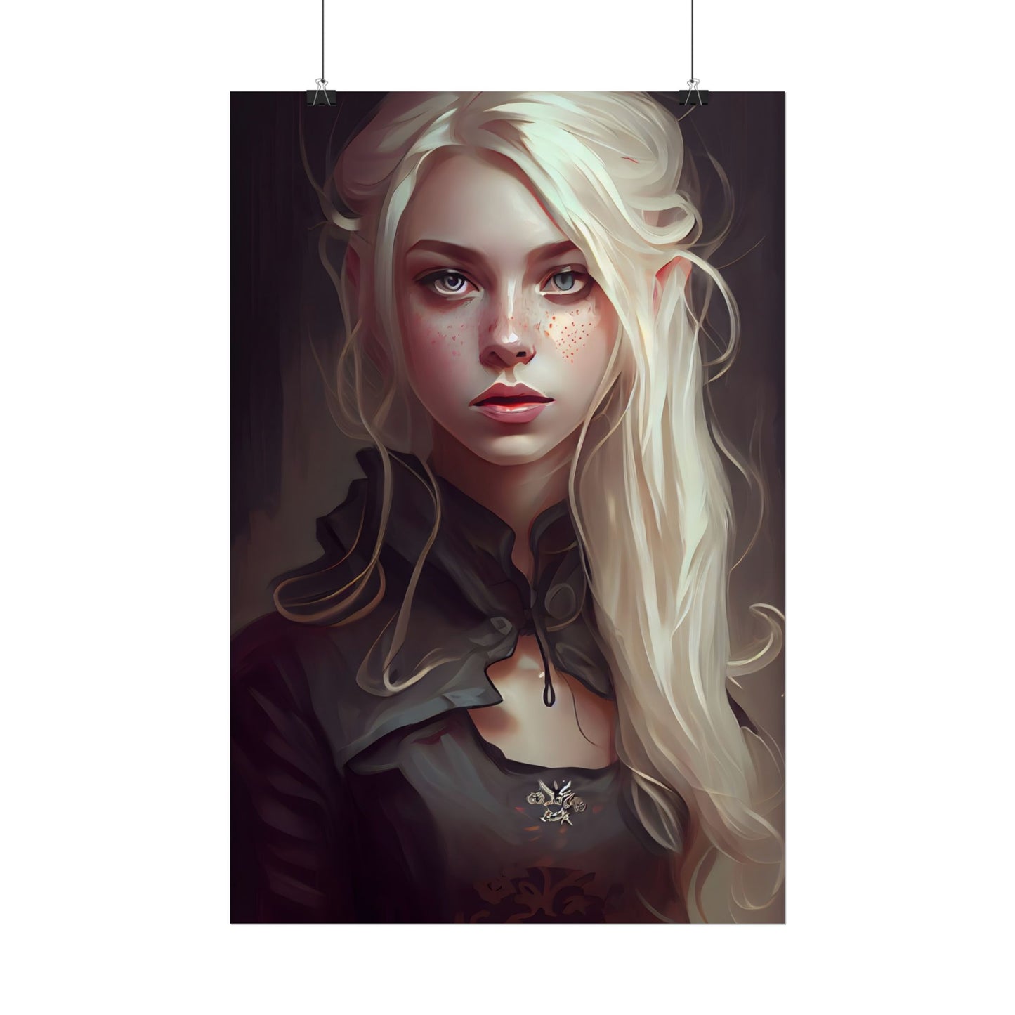 Blonde Portrait: Elegant Woman in Black Dress - Poster