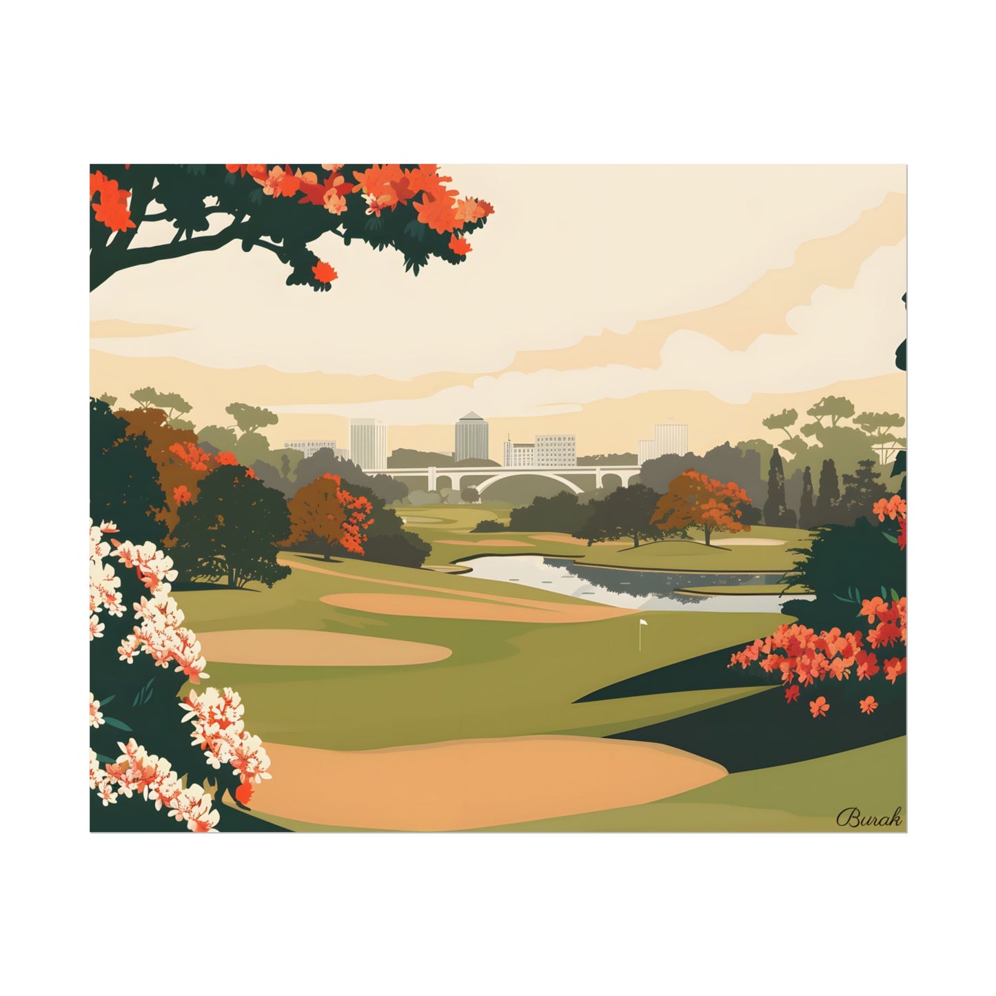 Retro Golf Illustration: Classic Course Art - Poster