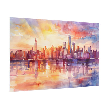 Watercolor Sunset New York City Skyline: Beautiful Artwork - Poster