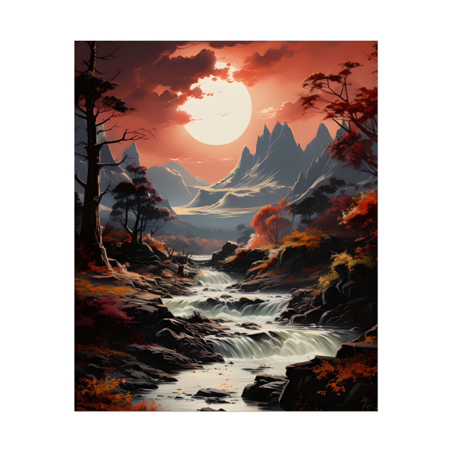 Breathtaking Waterfall Oil Painting: A Realistic Artwork - Poster