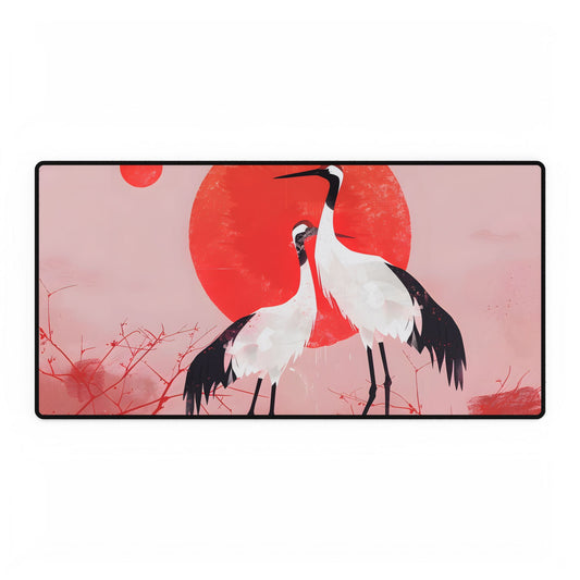 Peaceful Crane Sanctuary: Serene Landscape Nature Art - Desk Mat
