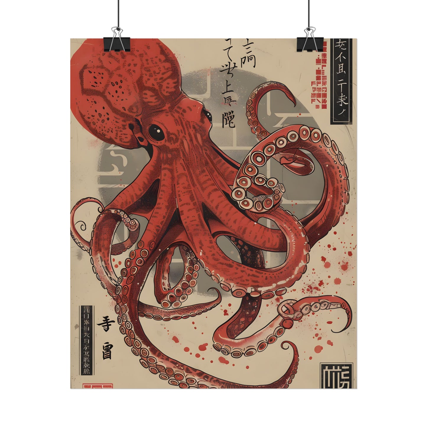 Stylized Japanese Octopus: Muted Watercolor Artwork - Poster