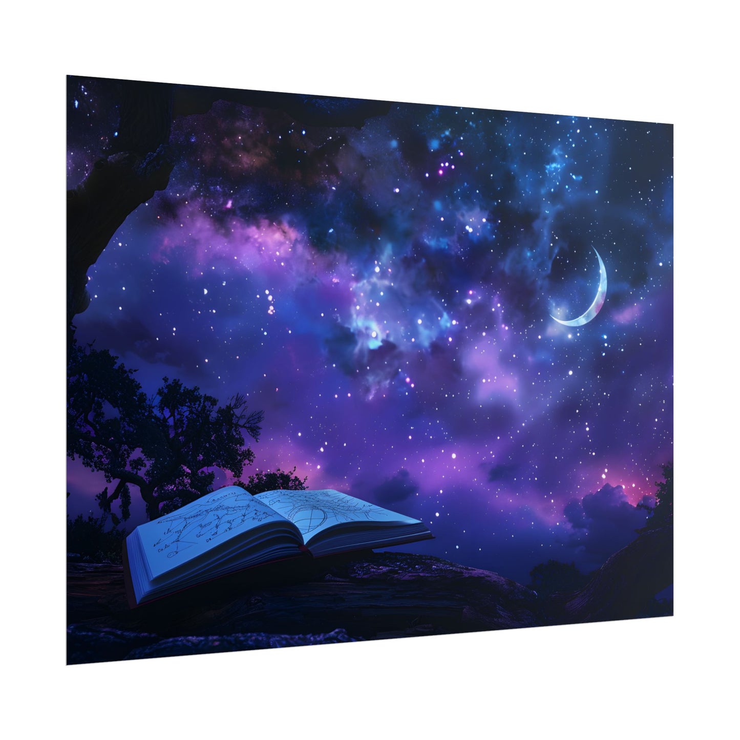 Mystical Night Sky: Stars and Crescent Moon - Poster