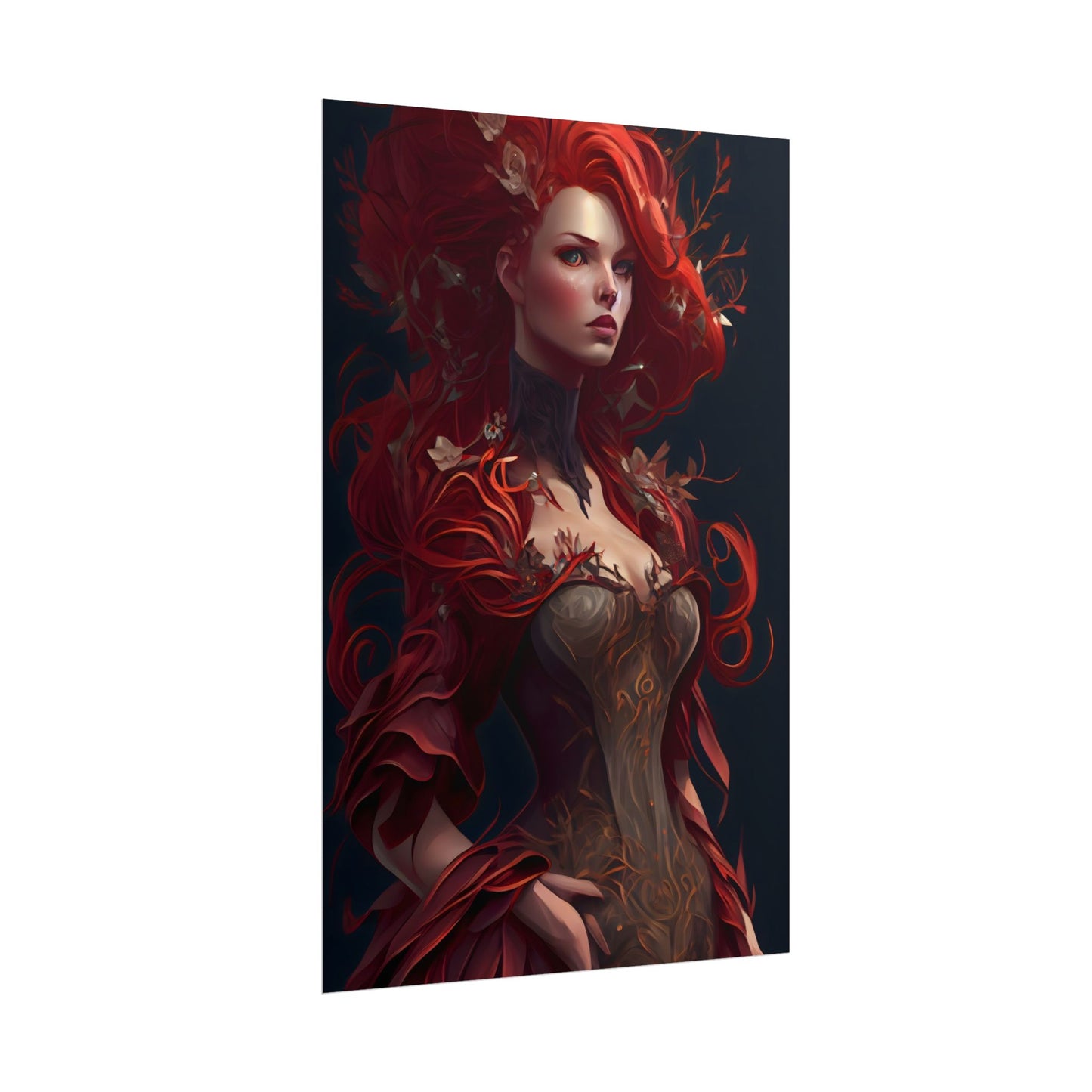 Red Hair Portrait: Elegant Female in Black Dress - Poster