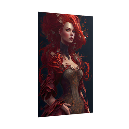 Red Hair Portrait: Elegant Female in Black Dress - Poster