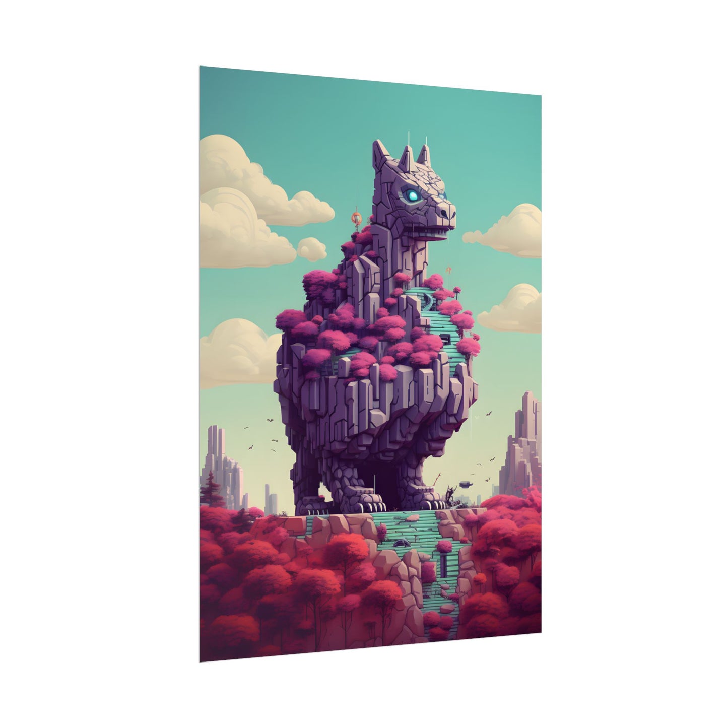 Futuristic Cyber Pet: Neon Pixel Art - Poster